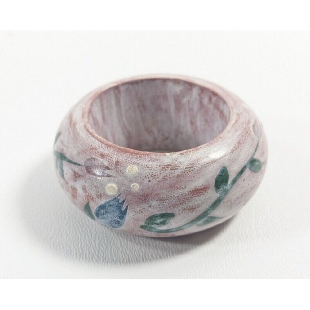 Vintage Hand Painted Wood Napkin Rings Set of 4 Pink Floral Philippines